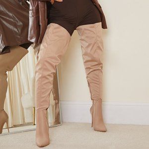 Nude Lycra Thigh High Stiletto Sock Boot(Never Worn)